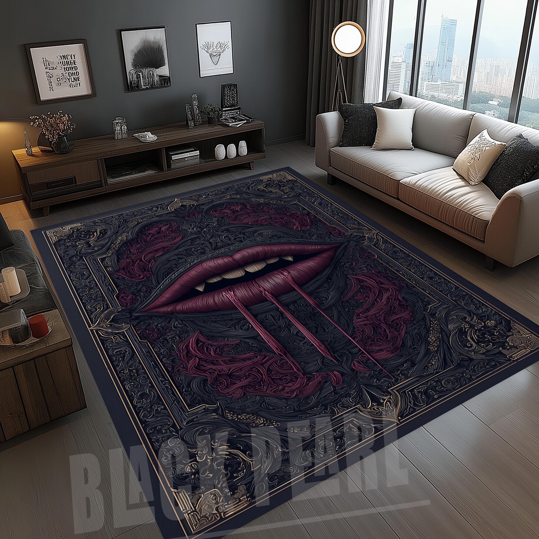 Dramatic Vampire Rug Gothic Vampire Lips Rug, Dark Fantasy Area Rug, Horror Goth Carpet ...