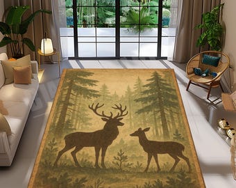 Deer Velvet Rug: Vintage Forest Animal Design