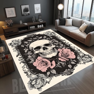 Skull & Flowers Rug: Gothic Floral Home Decor