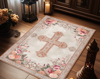 Personalized Christian Prayer Rug: Cross Symbol, Catholic Gift