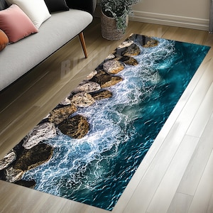 Sea Foam Runner Rug: Coastal Rock Design, Marine Decor