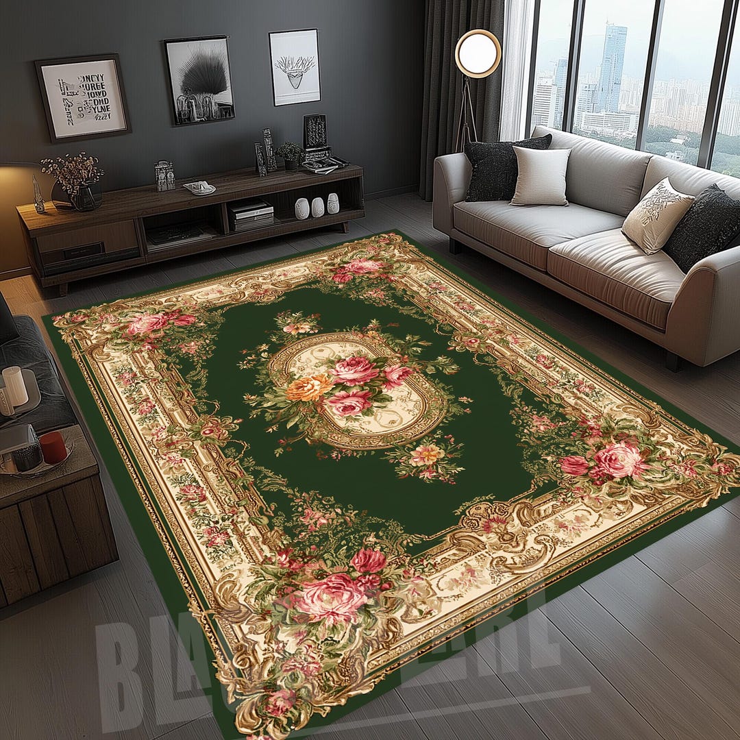 Floral Area Rug, Botanical Carpet, Vintage Garden Living Room Decor ...