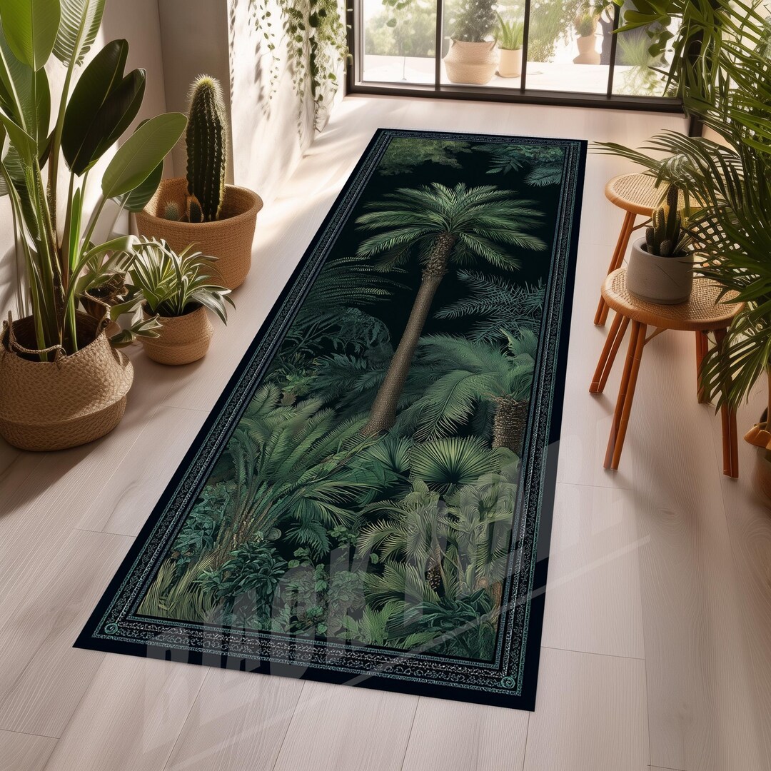 Tropical Palm Tree Runner Rug, Botanical Jungle Decor - Etsy