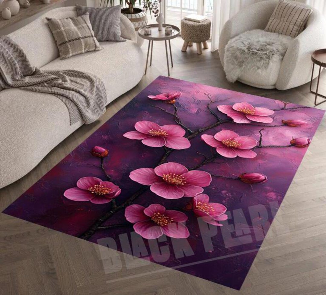 Sakura Rug 3D Cherry Blossom Rug: Pink Sakura Floral Design - Etsy