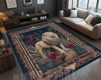 Majestic Lion Area Rug: Vintage Style Home Decor