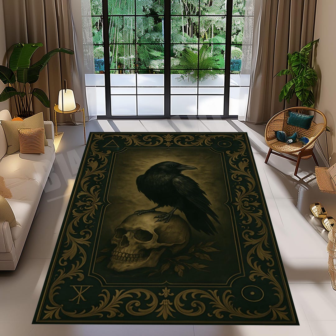 Gothic Skull & Crow Rug: Modern Velvet Home Decor - Etsy