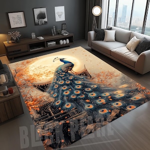 Peacock Velvet Rug: Modern Art Deco Style, Non-Slip Cotton Base