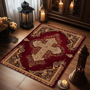 Personalized Christian Prayer Rug, Catholic Cross Mat
