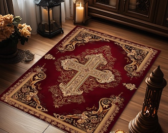 Alfombra de oración cristiana personalizada, tapete de cruz católica