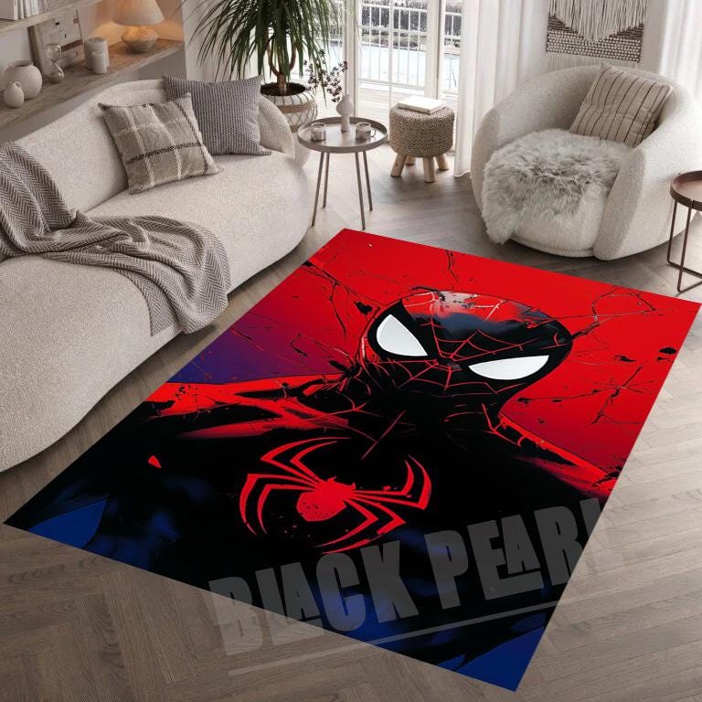 Spider-Man Kids Room Rug: Red & Black Superhero Design