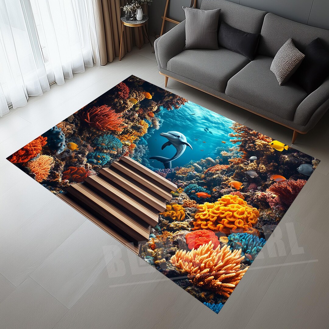 3D Dolphin Rug: Colorful Aquarium Fish Pattern, Kids Room Decor - Etsy