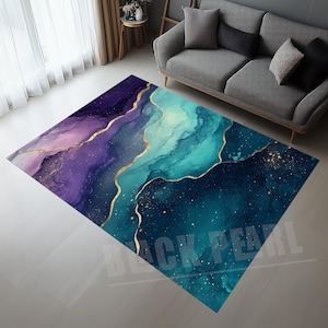 Teal and Purple Marble Area Rug: Modern Home Decor
