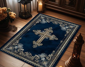 Alfombra de oración cristiana personalizada de la Marina: símbolo de la cruz, regalo católico