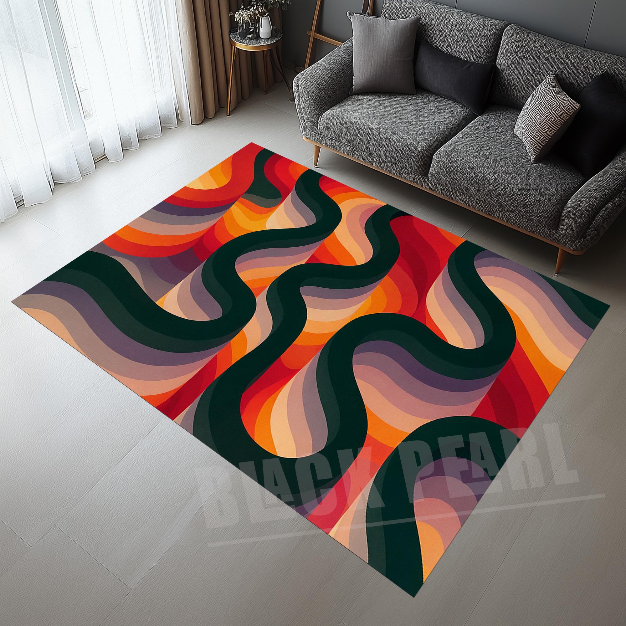 70s Style Waves Rug: Orange Abstract Retro Decor - Etsy 70s Style Waves Rug: Orange Abstract Retro Decor - Etsy