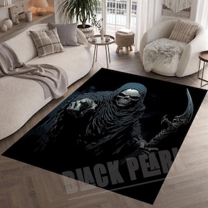 Skull & Scythe Area Rug: Spooky Gothic Home Decor