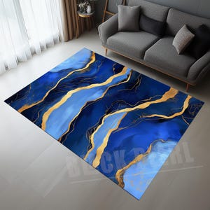 Blue Gold Marble Rug: Modern Living Room Decor