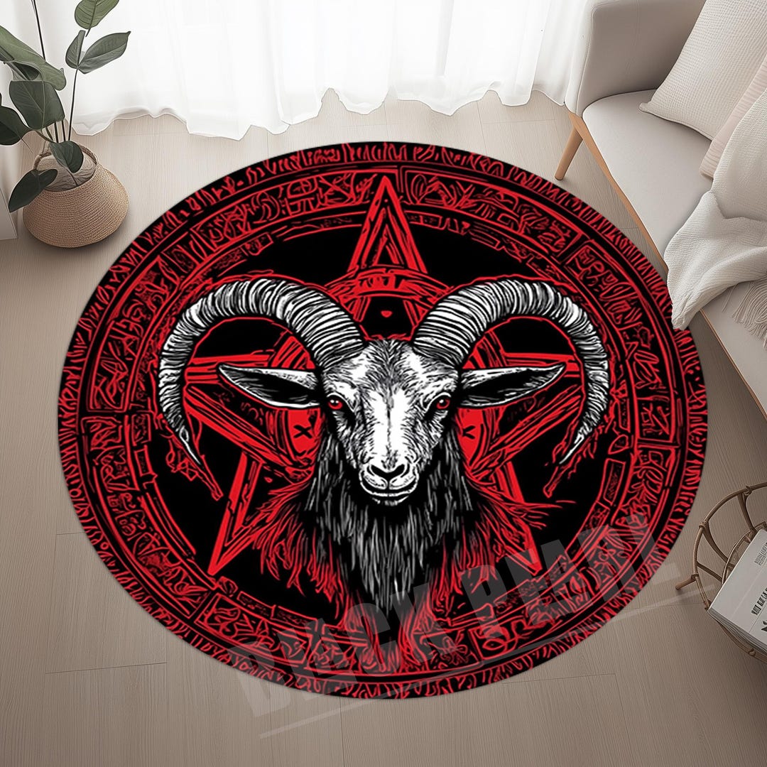 Pentagram Rug, Red Pentagram Rug, Ram Decor Rug, Devil's Trap Rug ...