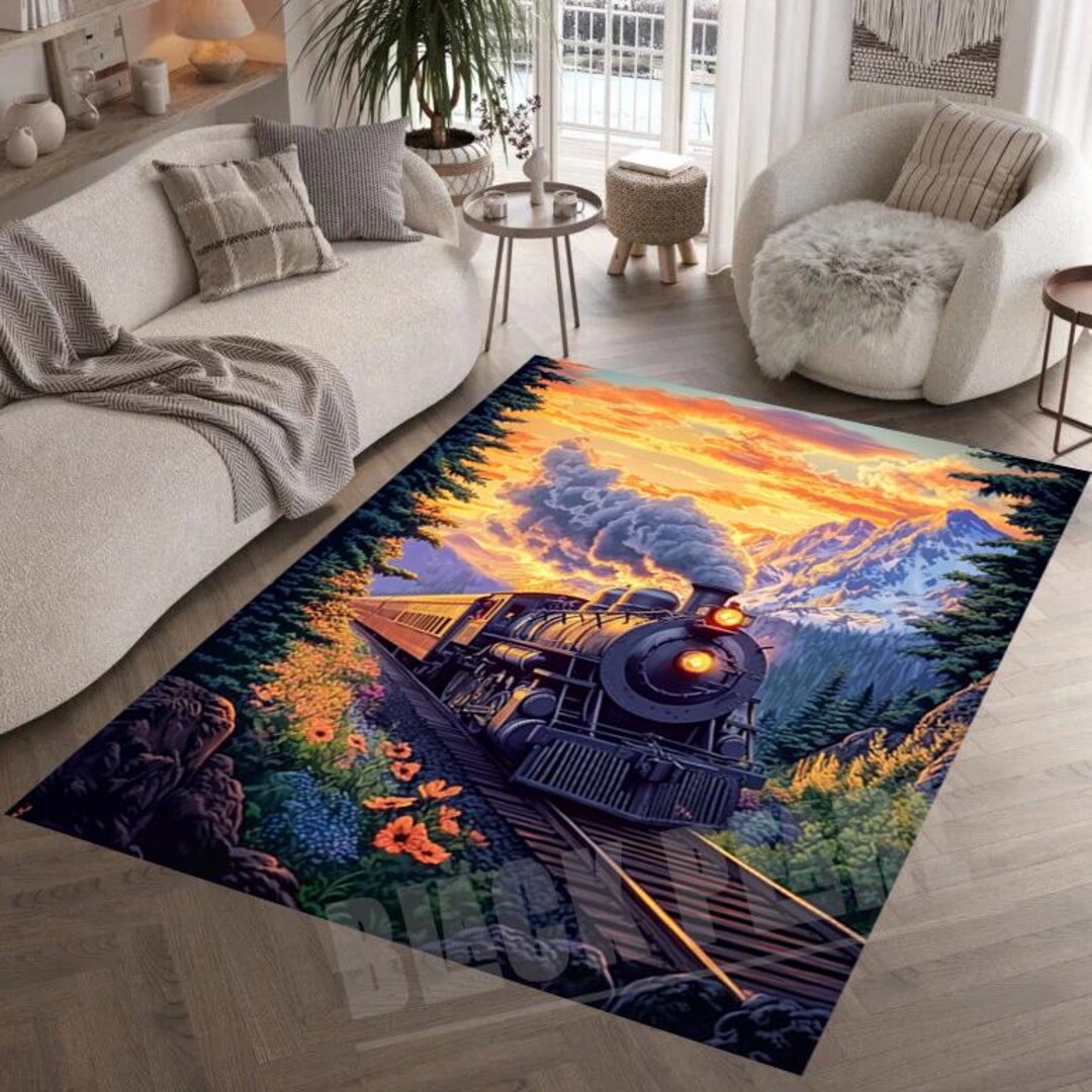 Red Train Rug Train Landscape Rug: Modern Home Decor - Etsy