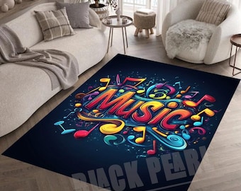 Colorful Music Notes Rug: Modern Music Room Decor