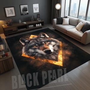 Wolf Area Rug: Gold Design, Modern Wildlife Decor