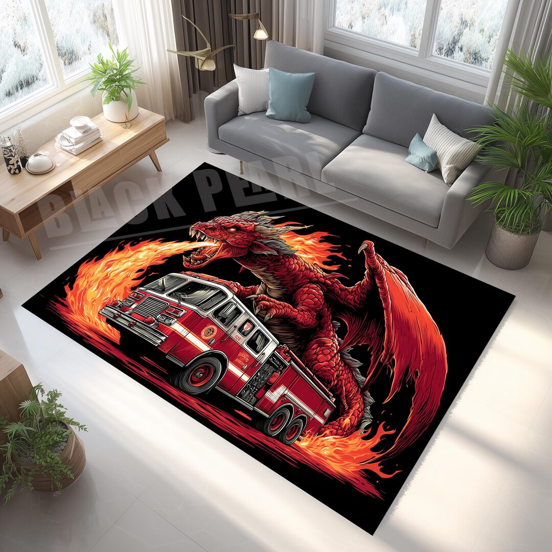 Dragon Car Rug Fire Dragon & Truck Rug, Fantasy Art, Kids Room Decor - Etsy