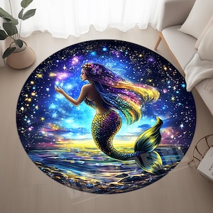 Mermaid Rug, Mermaid Round Rug, Mermaid Design Rug, Mermaid Area Rug, Nautical Decor, Kids Room Rug, Mermaid Decor Rug, Underwater World