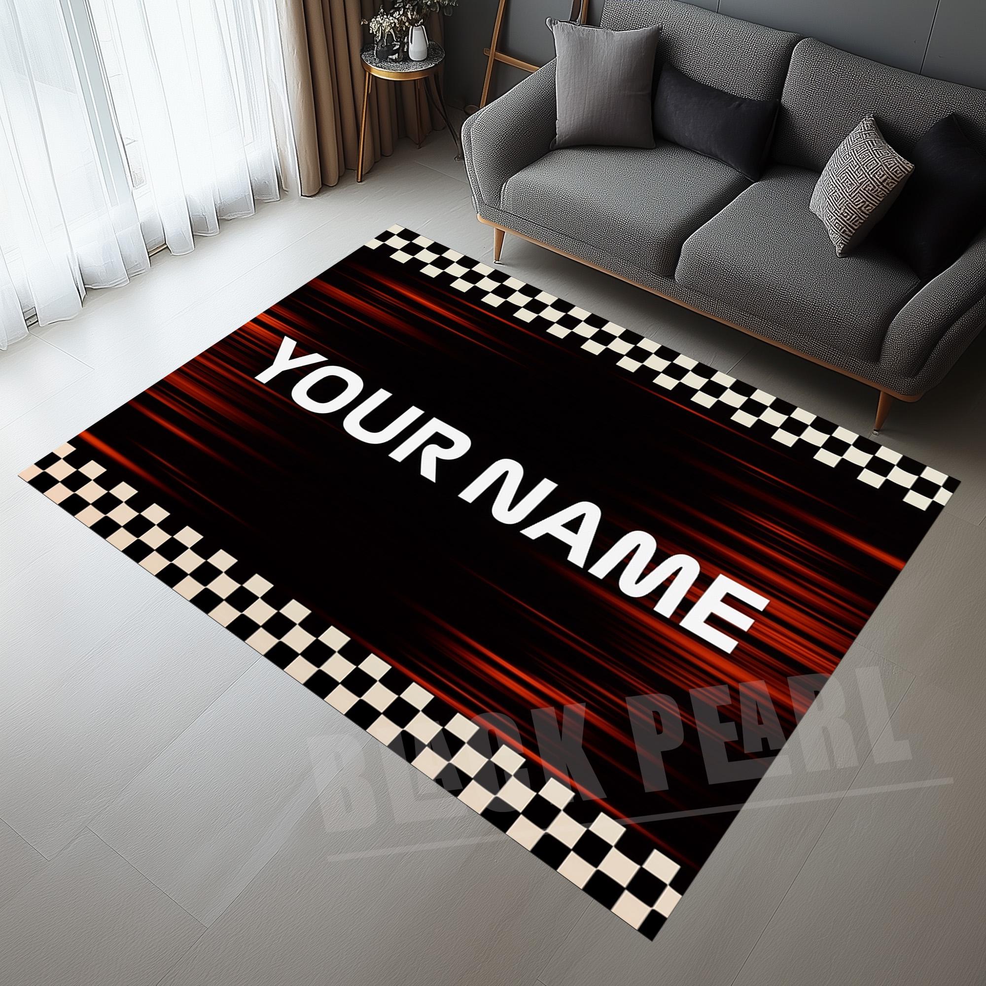 Checkered Flag Race Rug: Custom Name Sports Theme, Boys Room Decor - Etsy