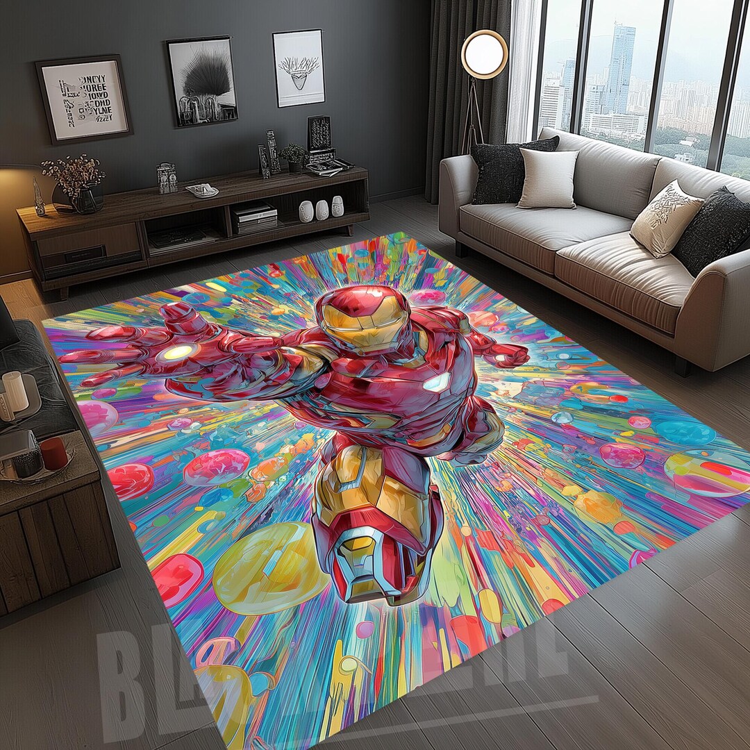 Icoon Man Rug Iron Man Rug: Colorful Superhero Kids Room Decor - Etsy