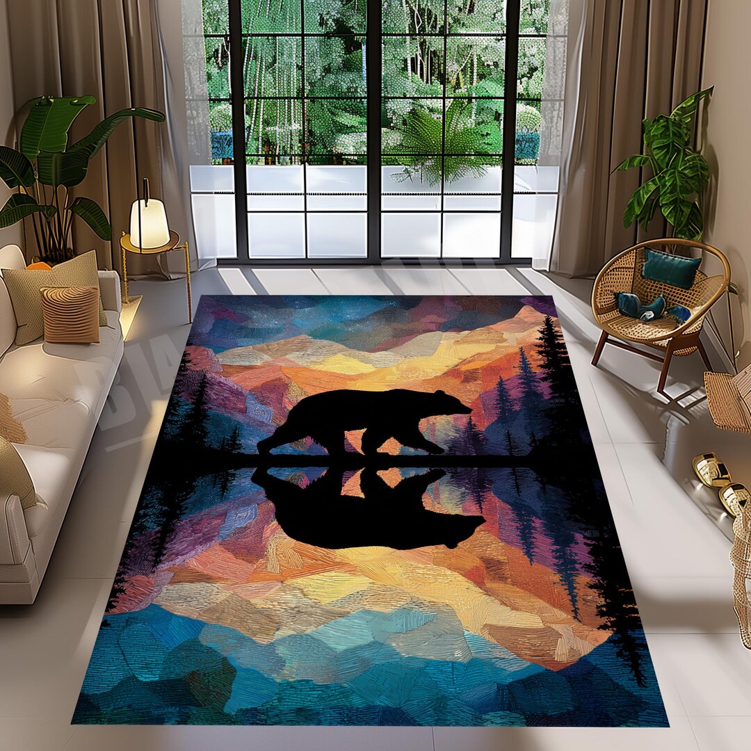 Bear Silhouette Rug, Mountain Bear Rug, Wilderness Bear Rug, Nature ...