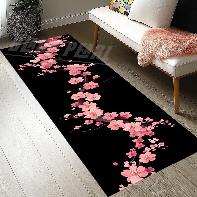Sakura Rug Sakura Rug: Pink Cherry Blossom Floral Runner, Modern Design - Etsy