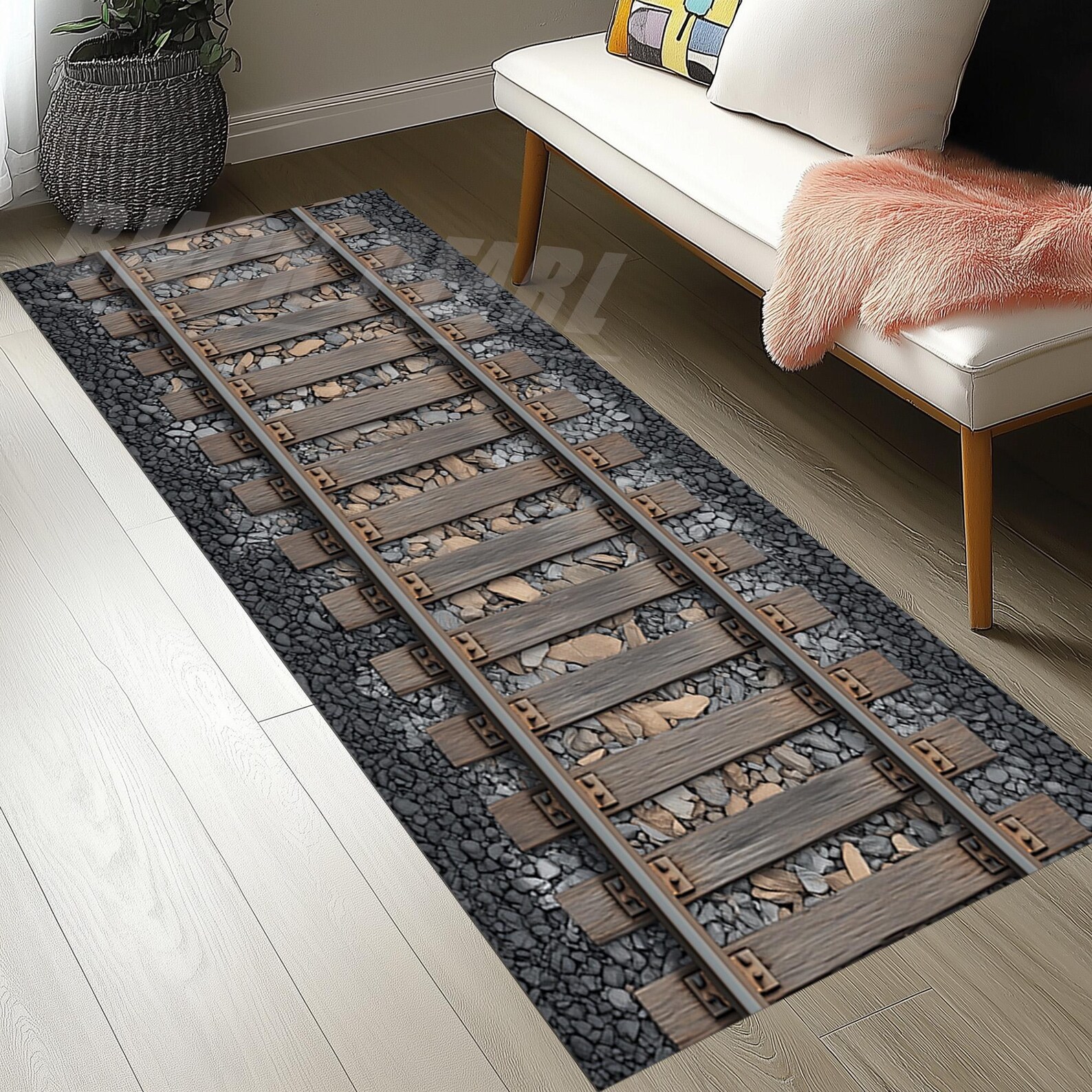 Tain Rug Design Train Tracks Runner Rug, Railroad Design, Kids Playroom - Etsy