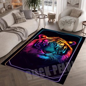 Tiger Rug, Tiger Neon Look Rug, Animal Tiger Rug, Wild Life Rug, Wild Tiger Rug, Game Room Rug, Animal Rug, Tiger Design Rug, Home Decor Rug