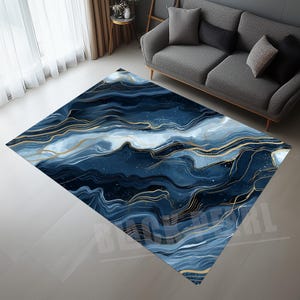 Blue Marble Area Rug: Modern Home Decor