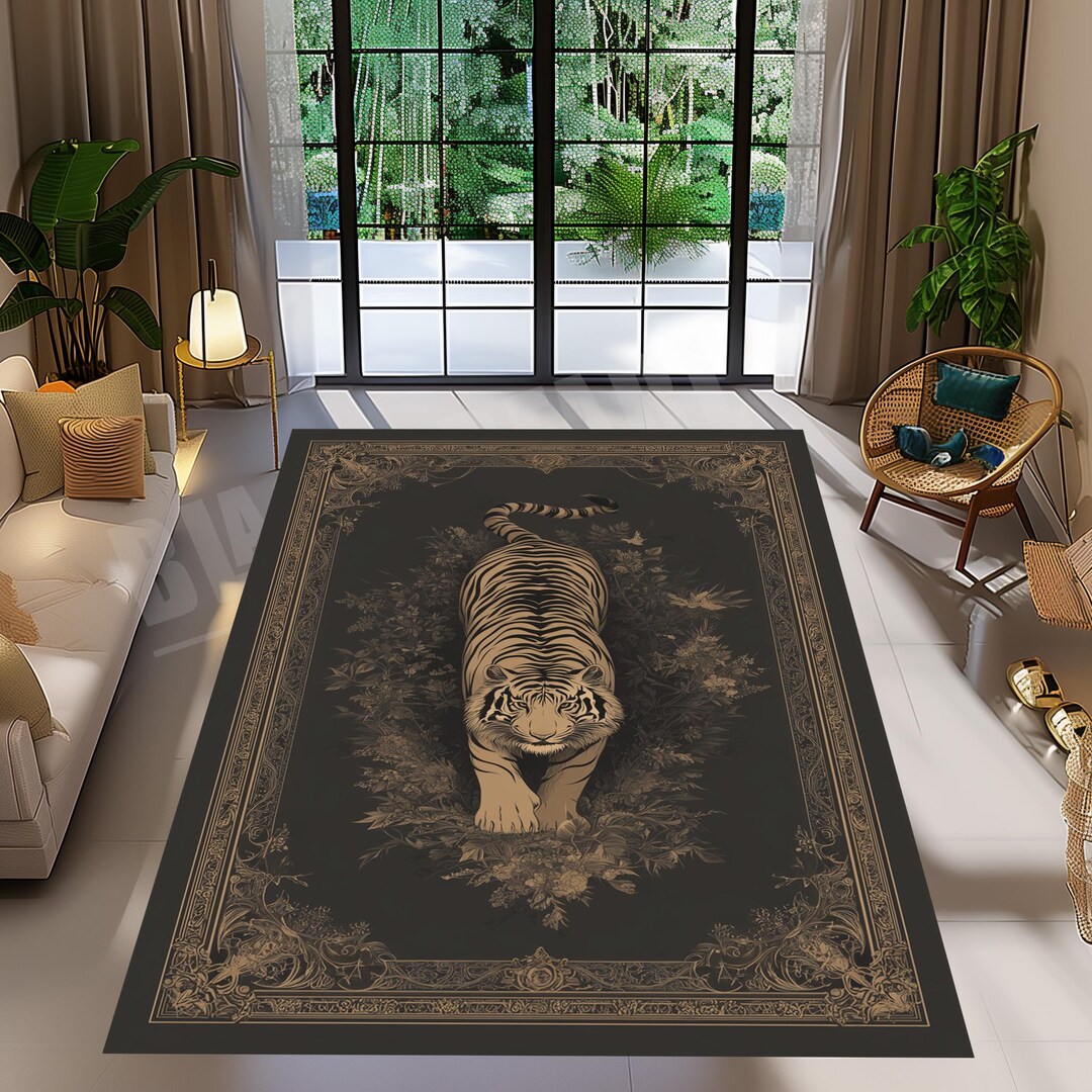 3D Tiger Print Rug: Non-slip Velvet Animal Decor - Etsy