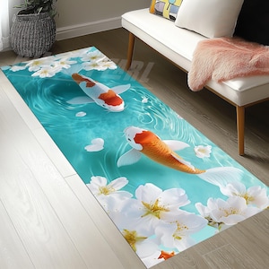 Two Koi Fish Rug, Sea Area Rug, Home Decor Rug, Fish Long Rug, Sea Hallway Rug, Living Room Rug, Koi Fish Rug, Animal Rug, Fish Decor Rug