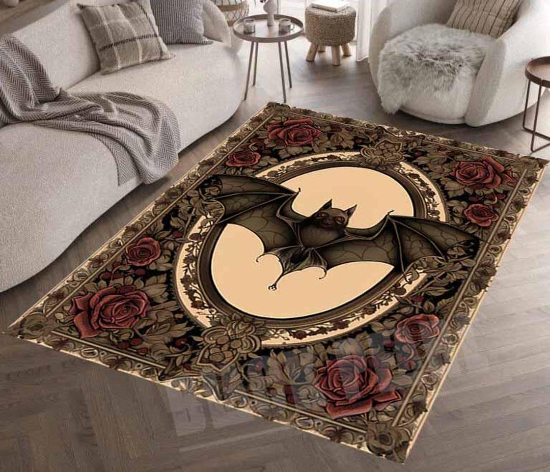 Bat and Roses Velvet Area Rug: Gothic Home Decor - Etsy
