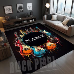 Colorful Guitars Music Room Rug: Rock & Roll Decor