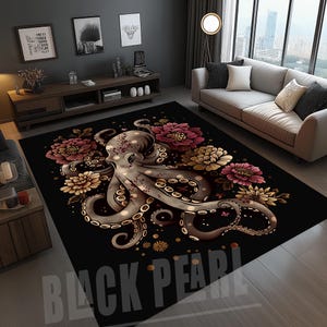 Tapis pieuvre, tapis décoratif pieuvre, tapis pieuvre, tapis animaux, sous-tapis marin, tapis motif fleurs, tapis animaux, tapis pieuvre gris rose, tapis décoration d&#39;intérieur