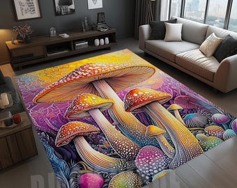 Colorful Mushroom Area Rug: Modern Forest Decor