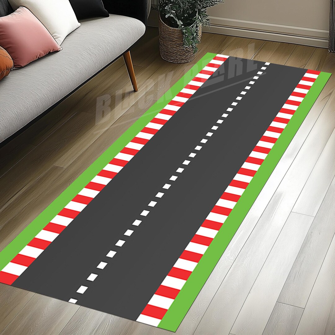 Seamless Racetrack Rug Race Track Runner Rug: Green Striped Kids Room Decor - Etsy