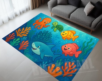 Colorful Fish Rug: Nautical Nursery Playroom Decor - Etsy