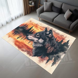 Wolf Area Rug: Modern Wildlife Design, Forest Home Decor