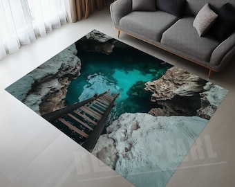 3D Lake Illusion Rug, Turquoise Water Print