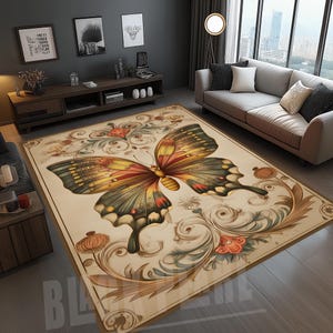Butterfly Area Rug: Vintage Style Living Room Decor