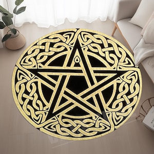 Tappeto rotondo pentagramma beige: simbolo di protezione gotico