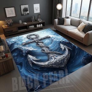 Anchor Rug, Sea Anchor Rug, Sailor Decor Rug, Nautical Rug, Anchor Printed Rug, Sea Rug, Anchor Design Rug, Sea Decor Rug,Anchor Pattern Rug