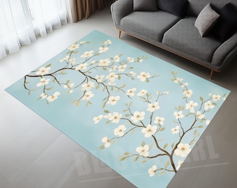 Cherry Blossom Rug: Japanese Sakura Floral Velvet Area Rug