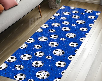 Blue Soccer Ball Rug: Sports Game Room Decor