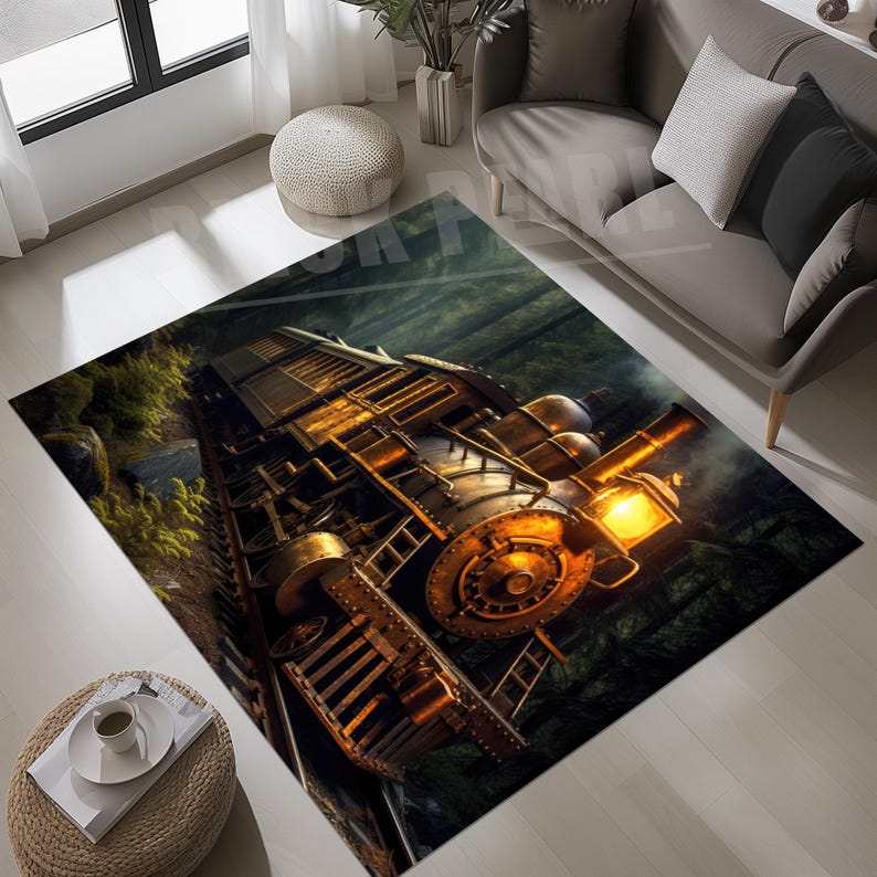 Model Train Rugs Steam Train Rug: 3D Print Velvet Area Rug - Etsy