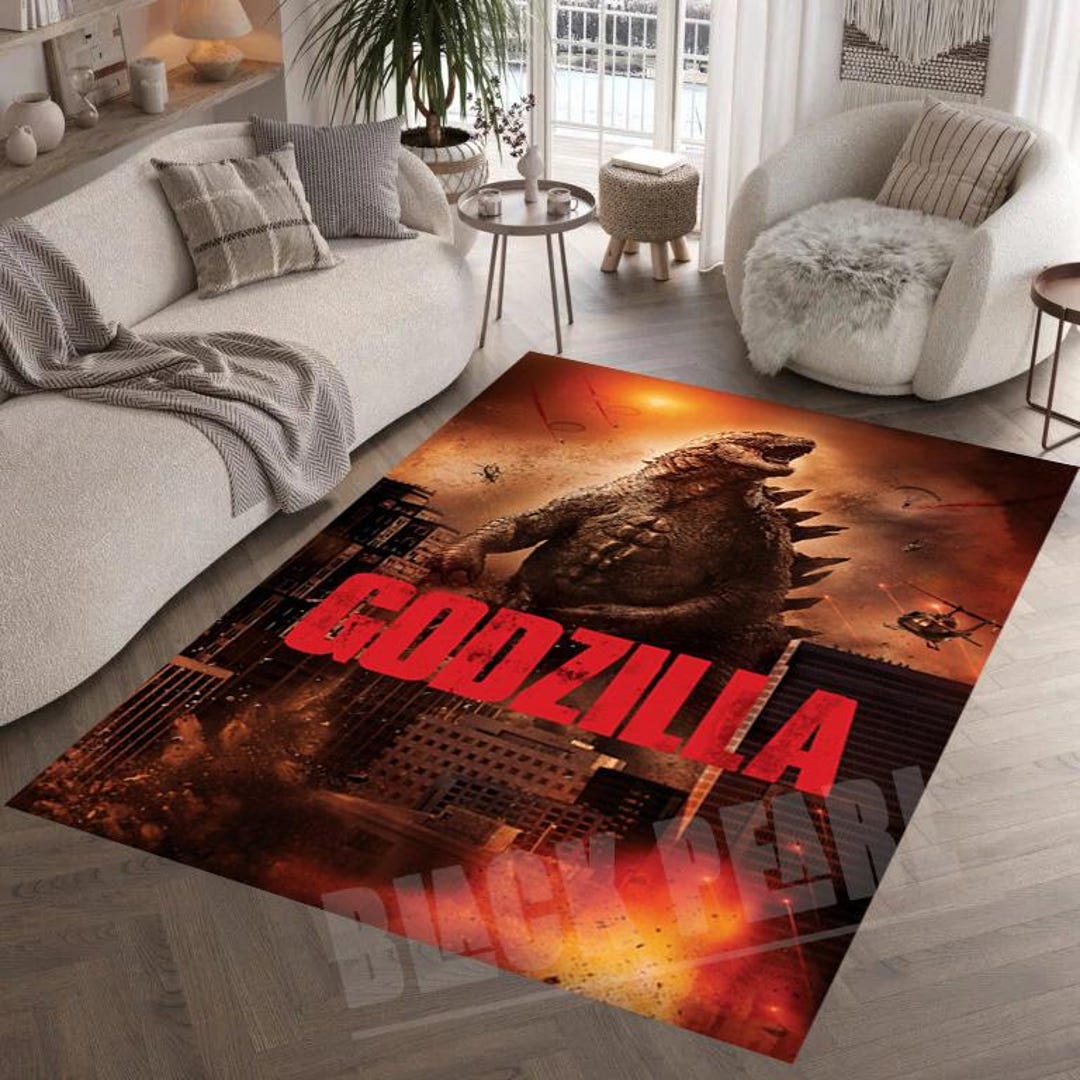 Godzilla Warrior Rug: Comic Decor, Retro Cartoon Carpet - Etsy